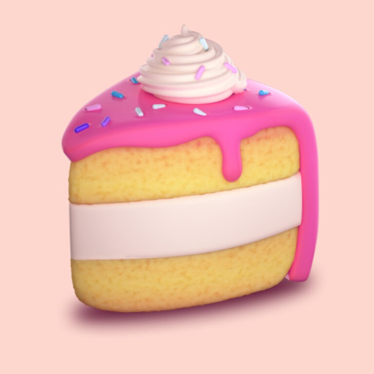Ein Stück Kuchen mit rosa Zuckerguss.