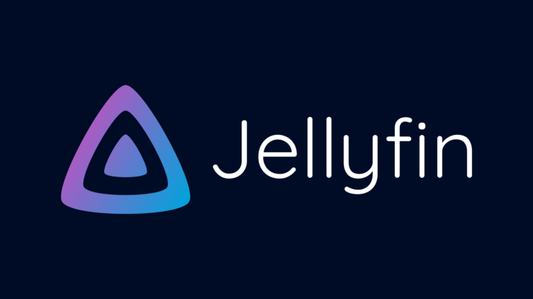 Logo von Jellyfin mit einem stilisierten Dreieck und dem Schriftzug Jellyfin in einer modernen Schriftart.