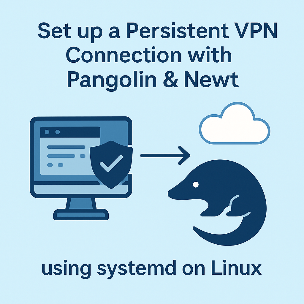 Grafik zur Einrichtung einer VPN-Verbindung mit einem Computer und einem Pangolin-Symbol.