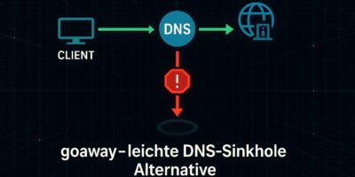 Grafik, die den Prozess einer DNS-Sinkhole-Alternative mit Client, DNS und Internet darstellt.